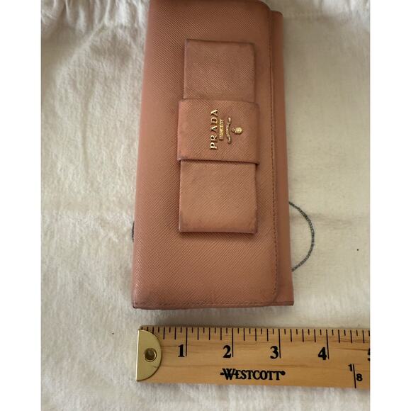 PRADA Pink Saffiano Leather Continental Bow Wallet With Dust Bag - Picture 12 of 12